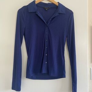 Banana Republic Navy Ribbed Long-Sleeve Button-Down Shirt